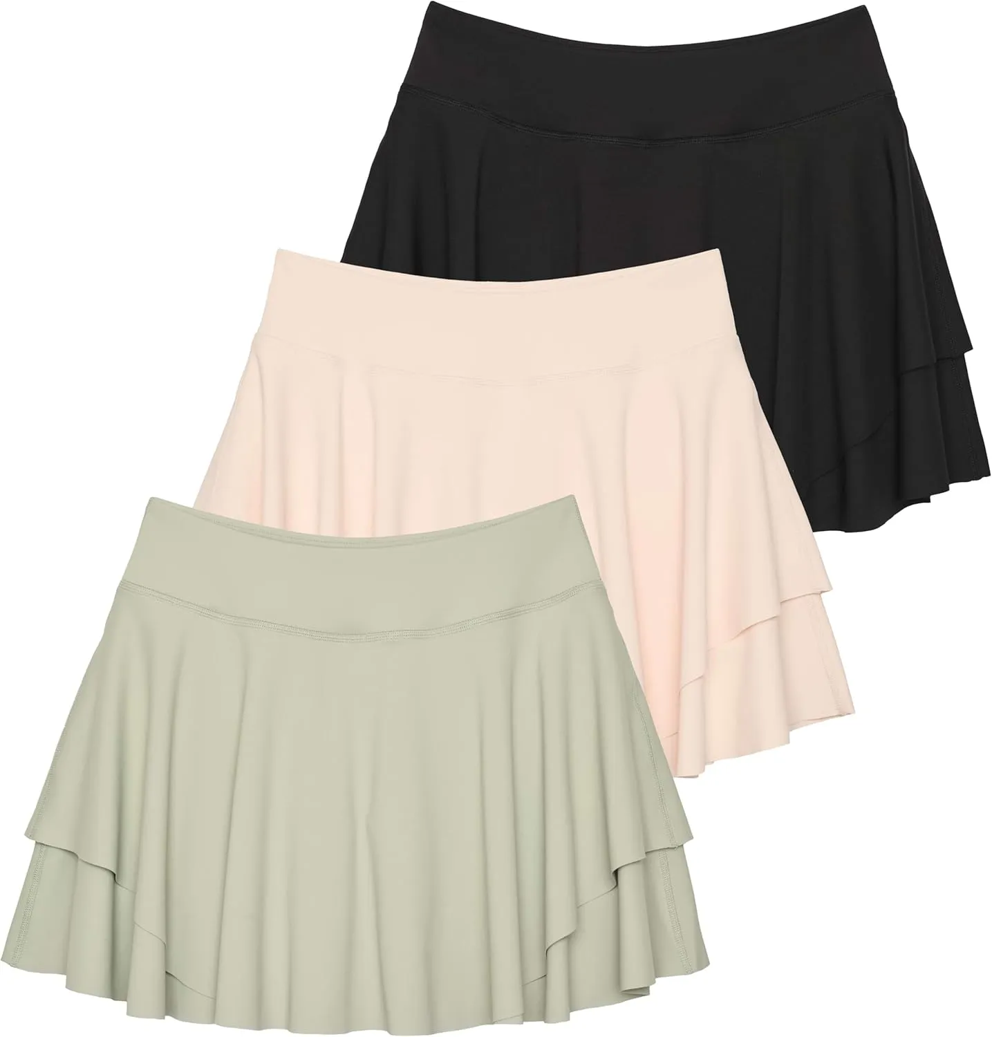 Real Essentials 3 Pack: Women's 14" Layered Ruffle Flowy Tennis Golf Skorts Pockets Pleated Mini Skirt Athletic Liner Shorts