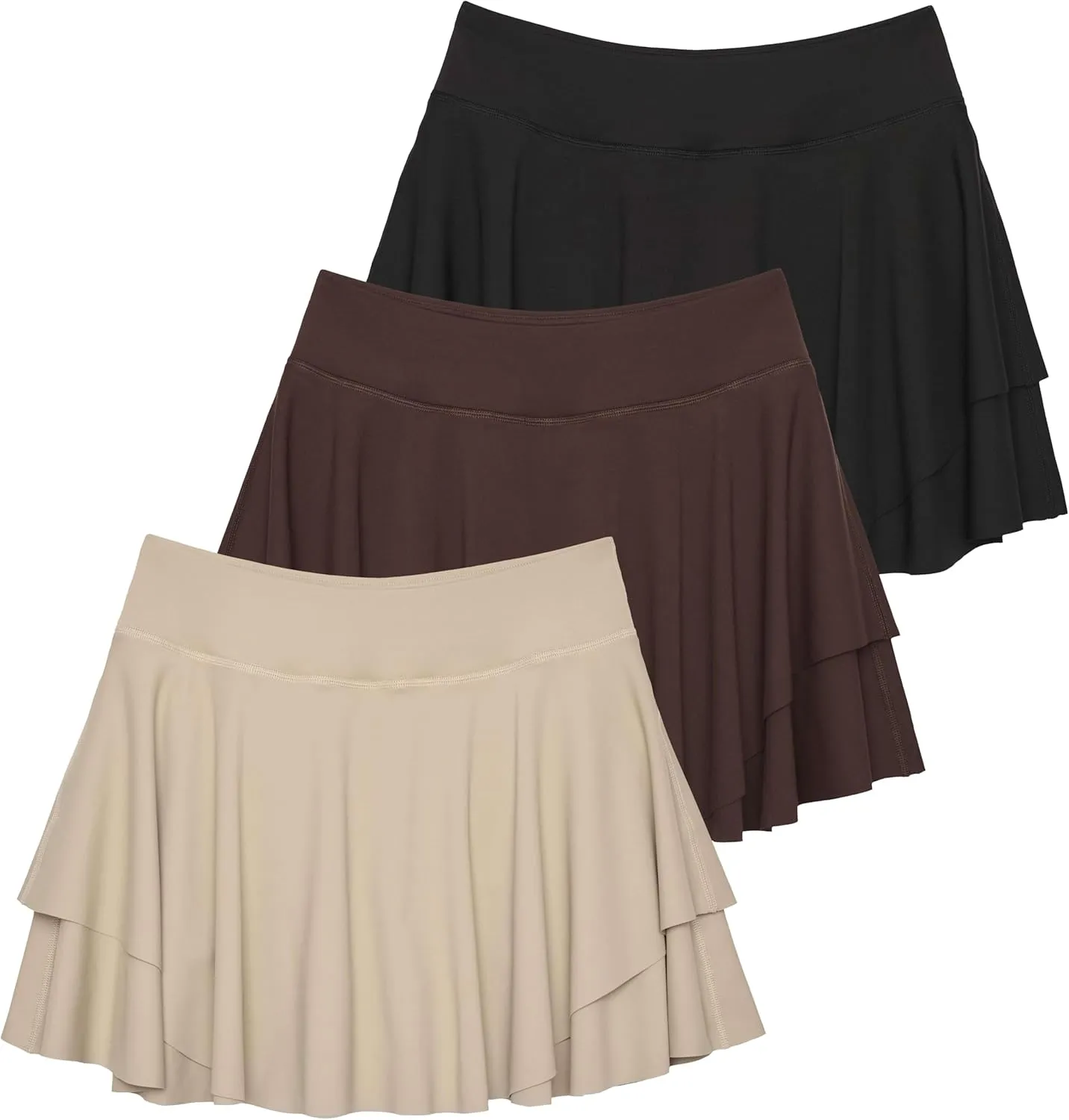 Real Essentials 3 Pack: Women's 14" Layered Ruffle Flowy Tennis Golf Skorts Pockets Pleated Mini Skirt Athletic Liner Shorts