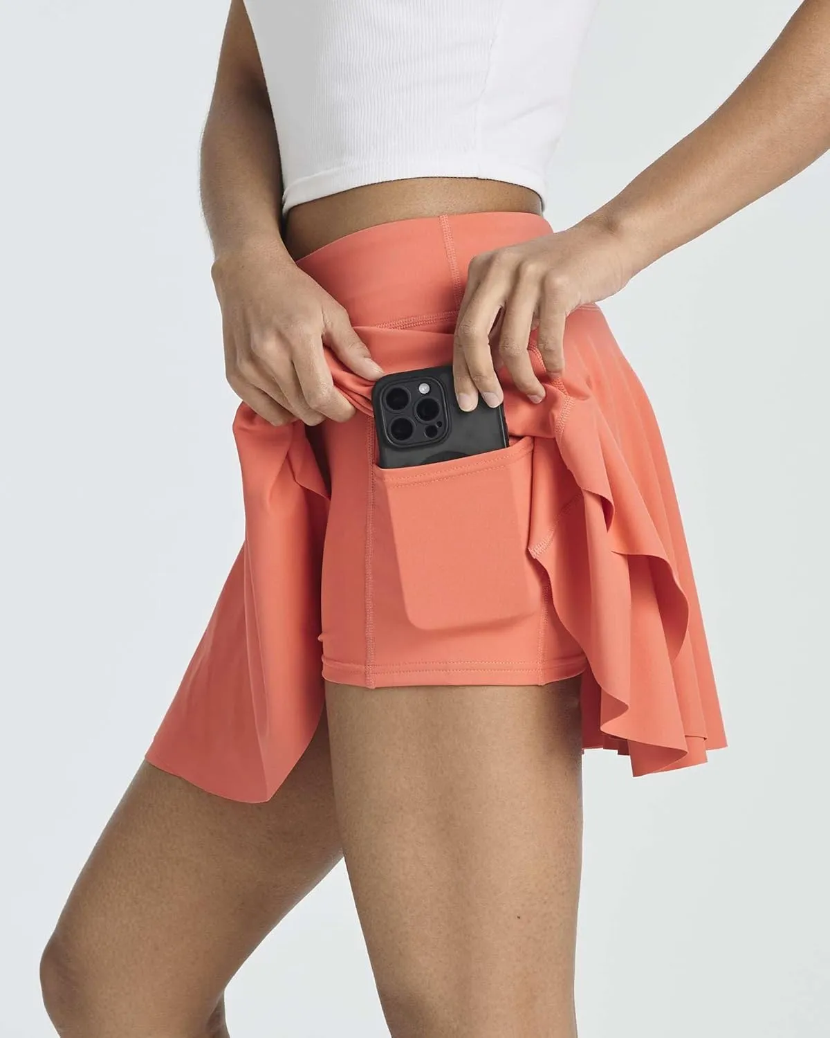 Real Essentials 3 Pack: Women's 14" Layered Ruffle Flowy Tennis Golf Skorts Pockets Pleated Mini Skirt Athletic Liner Shorts