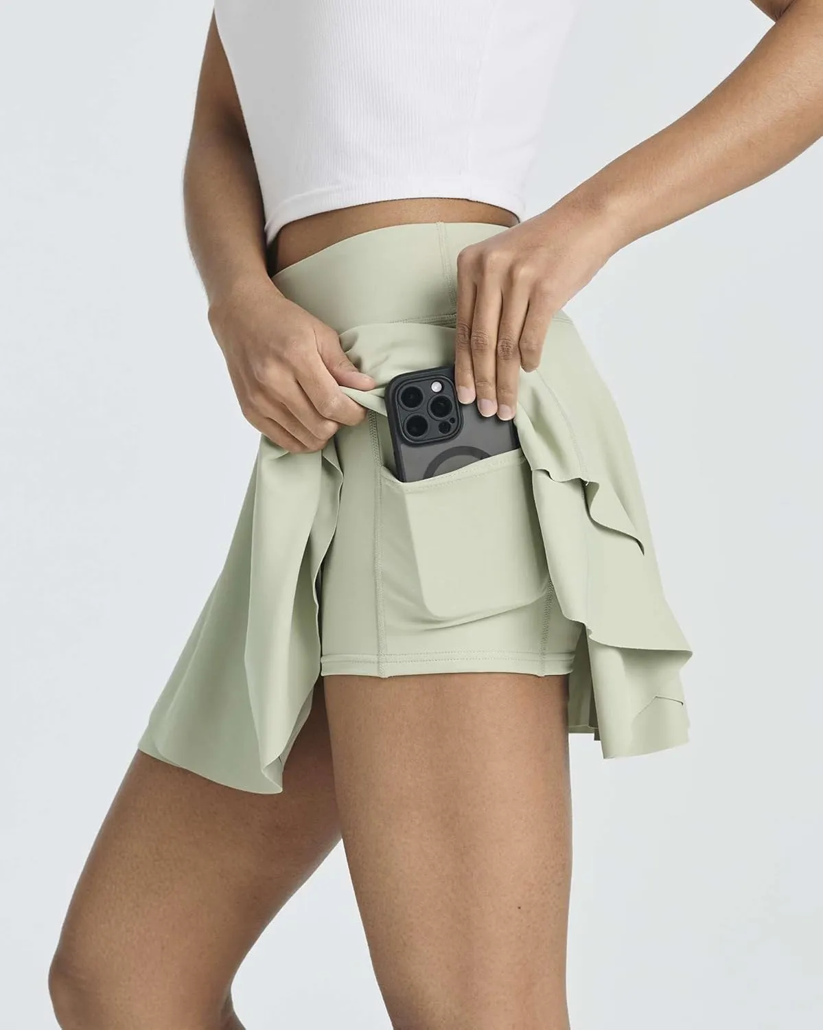 Real Essentials 3 Pack: Women's 14" Layered Ruffle Flowy Tennis Golf Skorts Pockets Pleated Mini Skirt Athletic Liner Shorts