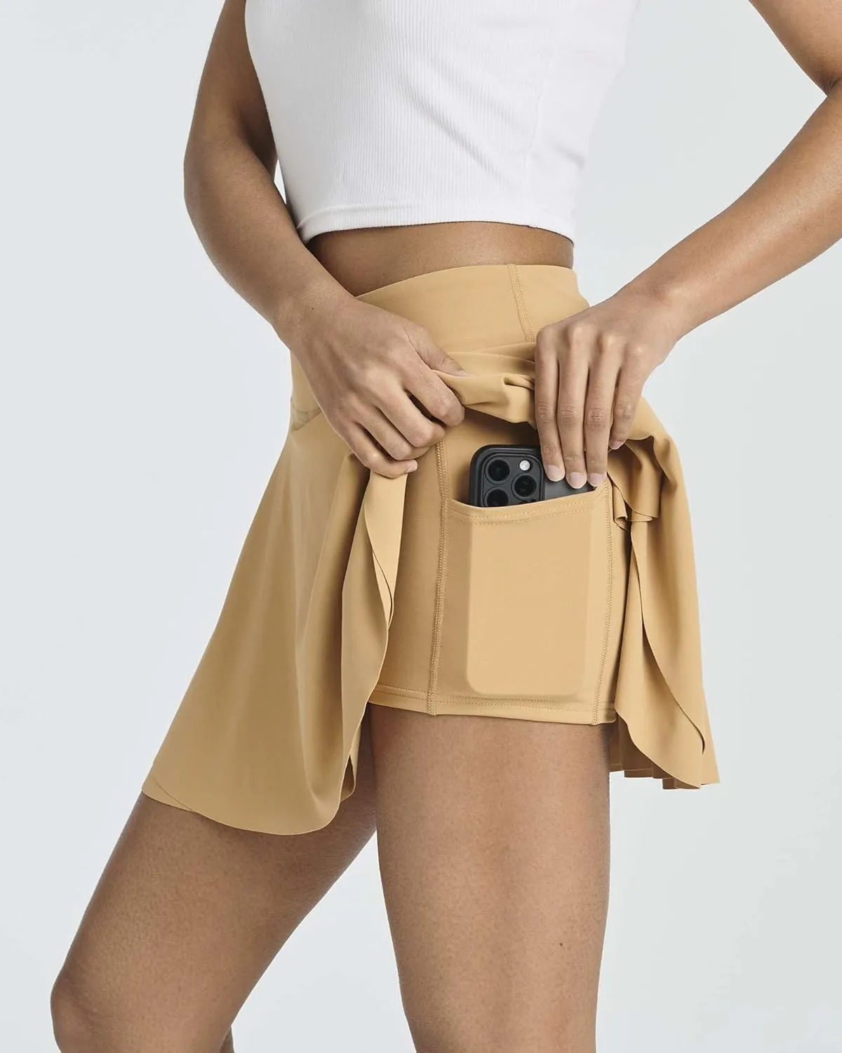 Real Essentials 3 Pack: Women's 14" Layered Ruffle Flowy Tennis Golf Skorts Pockets Pleated Mini Skirt Athletic Liner Shorts