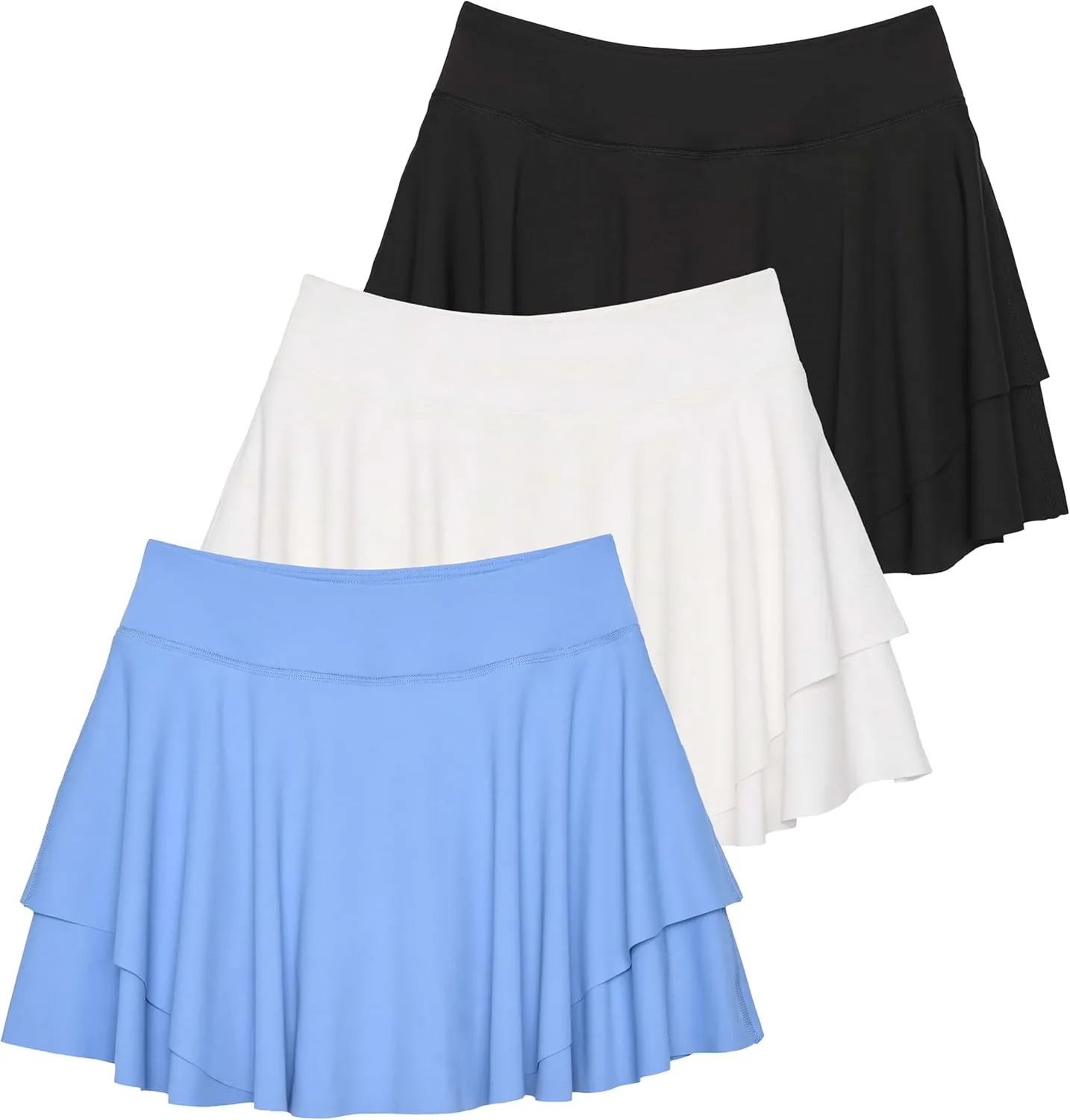 Real Essentials 3 Pack: Women's 14" Layered Ruffle Flowy Tennis Golf Skorts Pockets Pleated Mini Skirt Athletic Liner Shorts