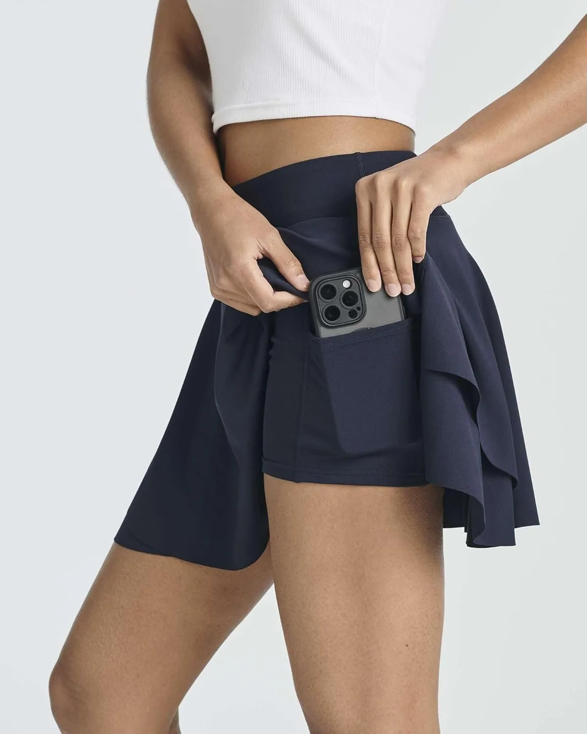 Real Essentials 3 Pack: Women's 14" Layered Ruffle Flowy Tennis Golf Skorts Pockets Pleated Mini Skirt Athletic Liner Shorts
