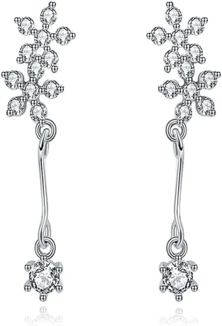 Reffeer Solid 925 Sterling Silver CZ Flower Stud Earrings for Women Teens Small Flower Stud Earrings Drops