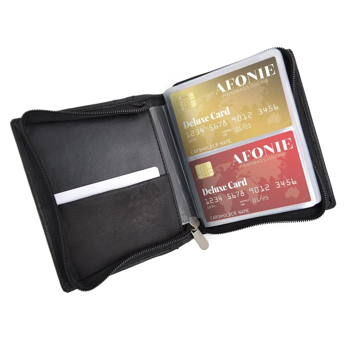 RFID Blocking Genuine Leather Zip Around Card Holder
