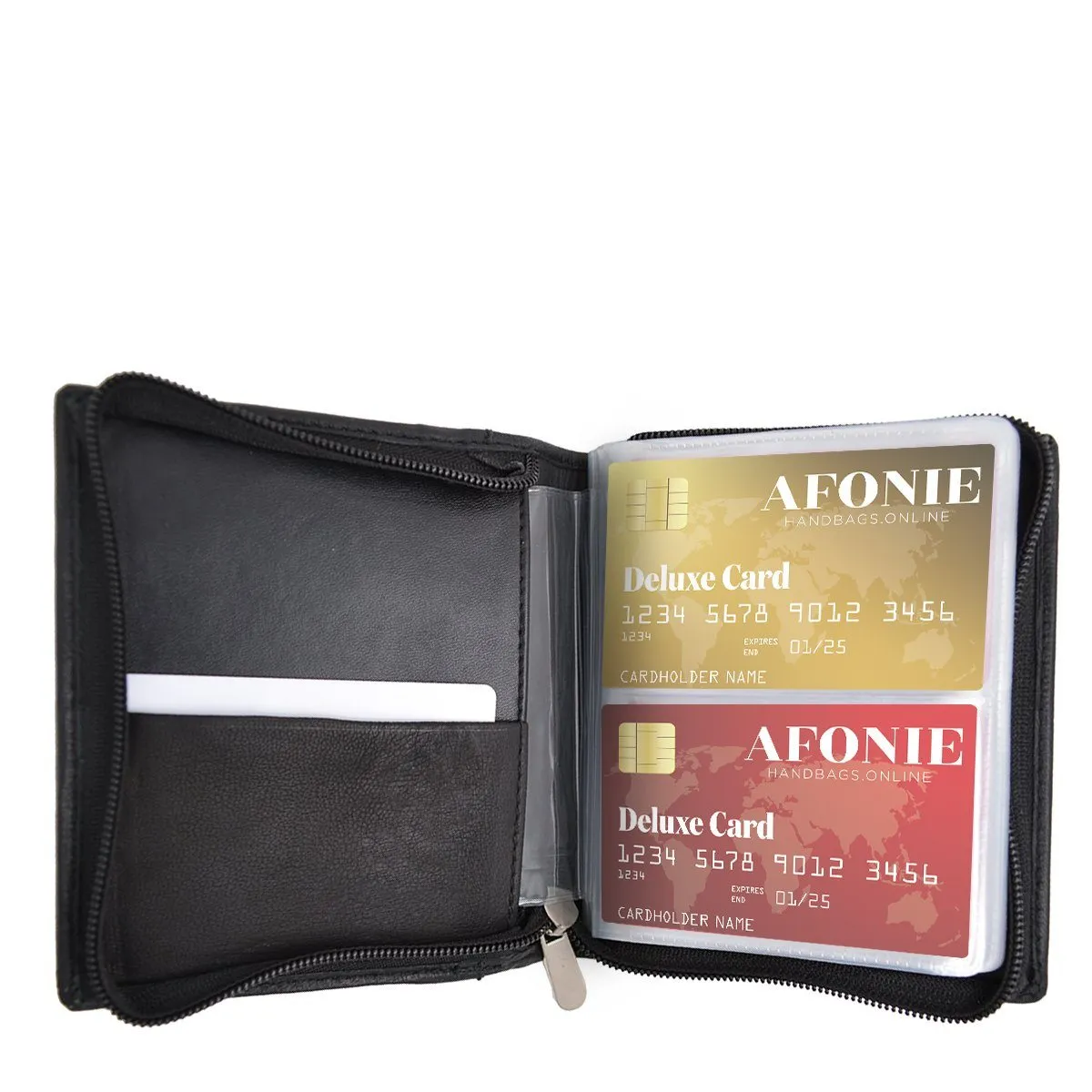 RFID Blocking Genuine Leather Zip Around Card Holder