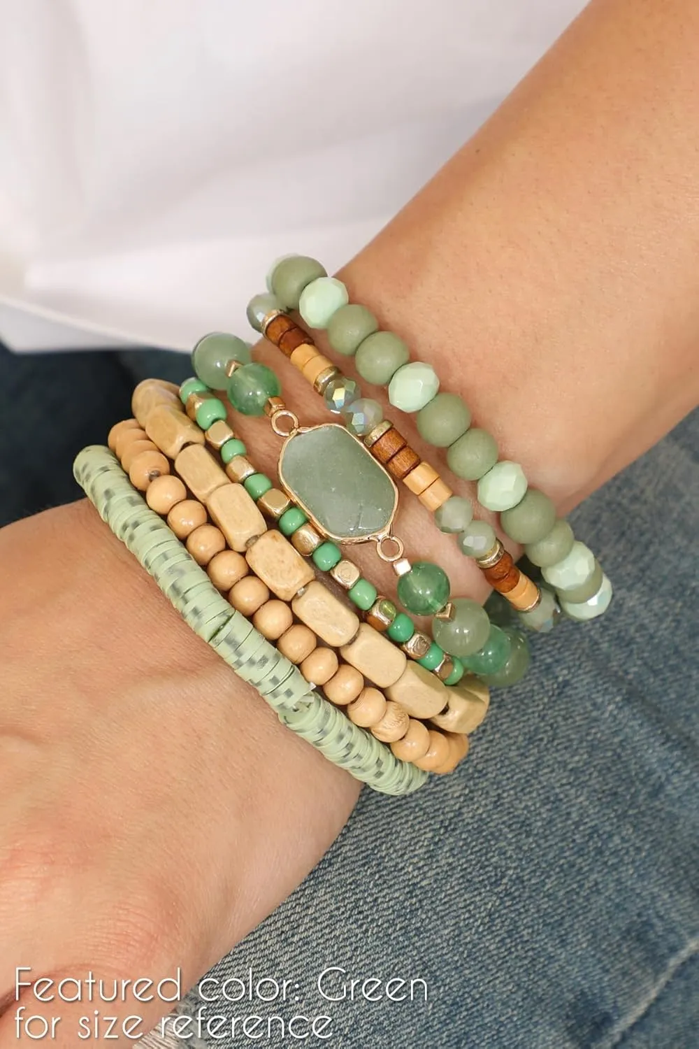 RIAH FASHION Bohemian Beaded Multi Layer Versatile Statement Bracelets - Natural Stone Wood Rondelle Bead Mix Stretch Bangles