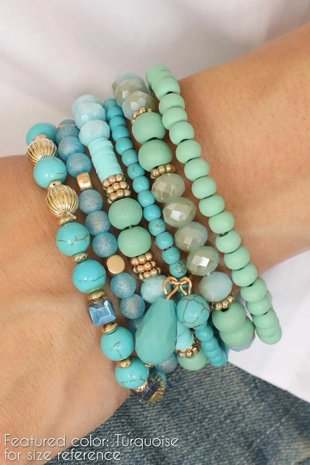 RIAH FASHION Bohemian Mix Bead Multi Layer Versatile Statement Bracelets - Stackable Beaded Strand Stretch Bangles Sparkly Crystal, Tassel Charm