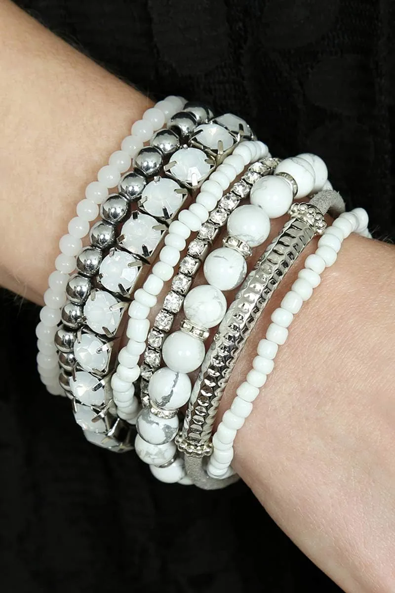 RIAH FASHION Multi Color Stretch Beaded Stackable Bracelets - Layering Bead Strand Statement Wrap Bangles