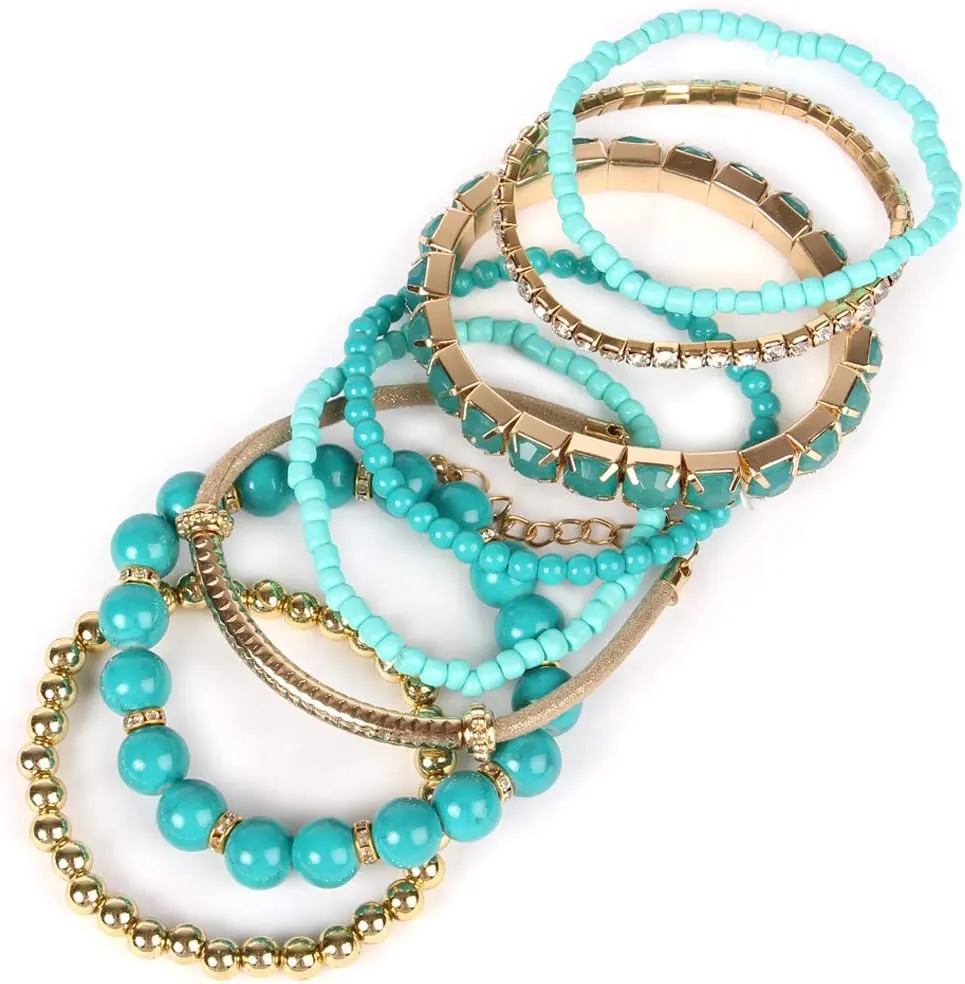RIAH FASHION Multi Color Stretch Beaded Stackable Bracelets - Layering Bead Strand Statement Wrap Bangles