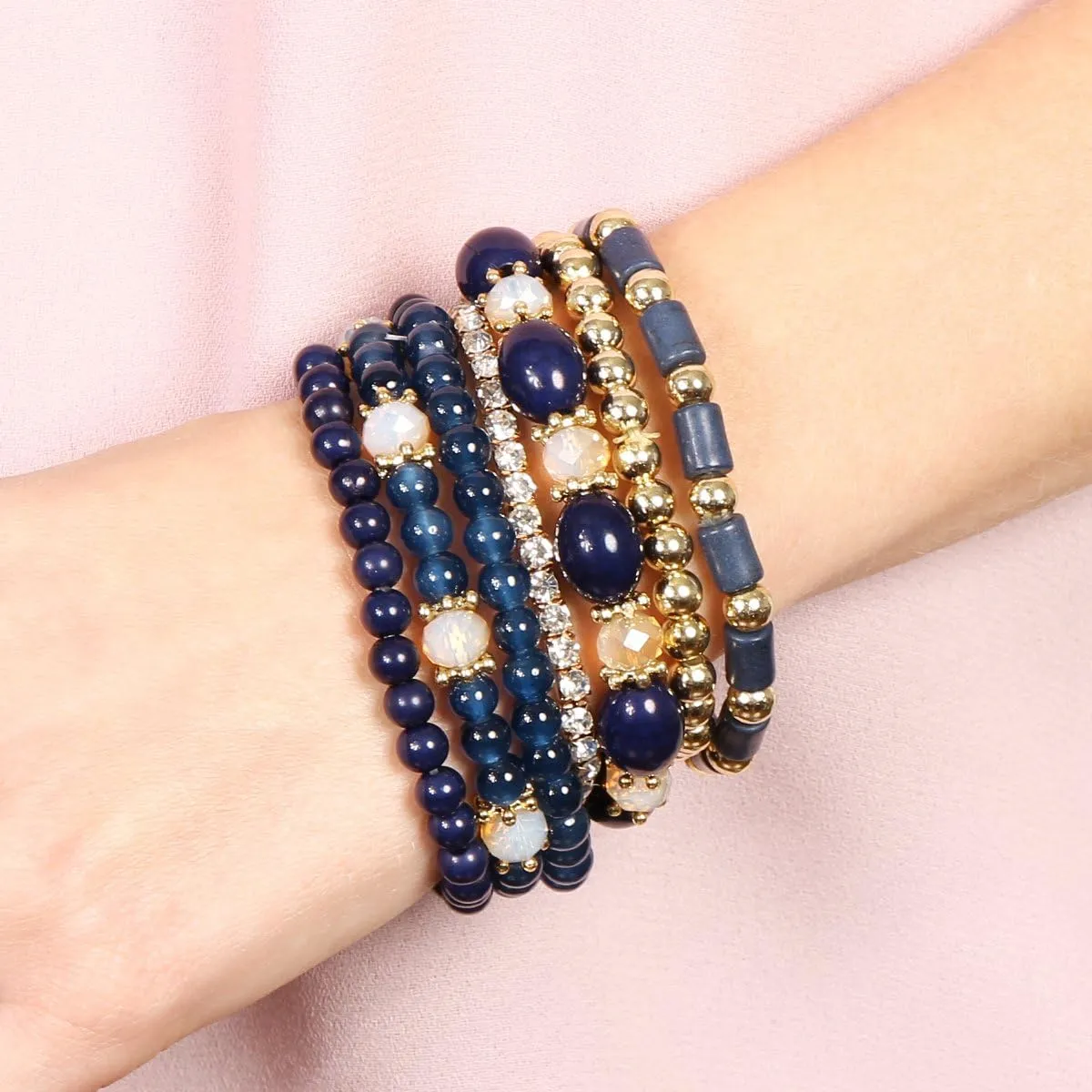 RIAH FASHION Multi Layer Bead Bracelet - Colorful Stacking Beaded Strand Stretch Cuff Statement Bangles Set