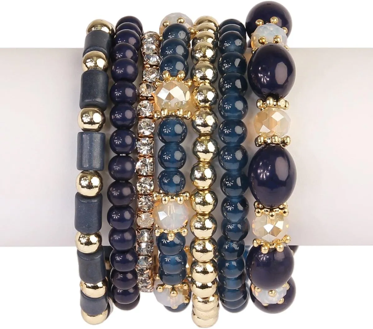 RIAH FASHION Multi Layer Bead Bracelet - Colorful Stacking Beaded Strand Stretch Cuff Statement Bangles Set