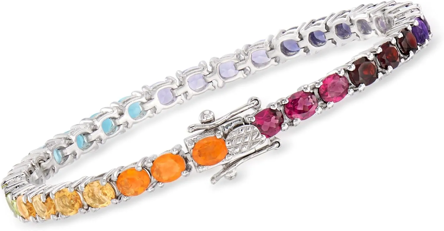Ross-Simons Fire Opal and 10.50 ct. t.w. Multi-Gemstone Tennis Bracelet in Sterling Silver