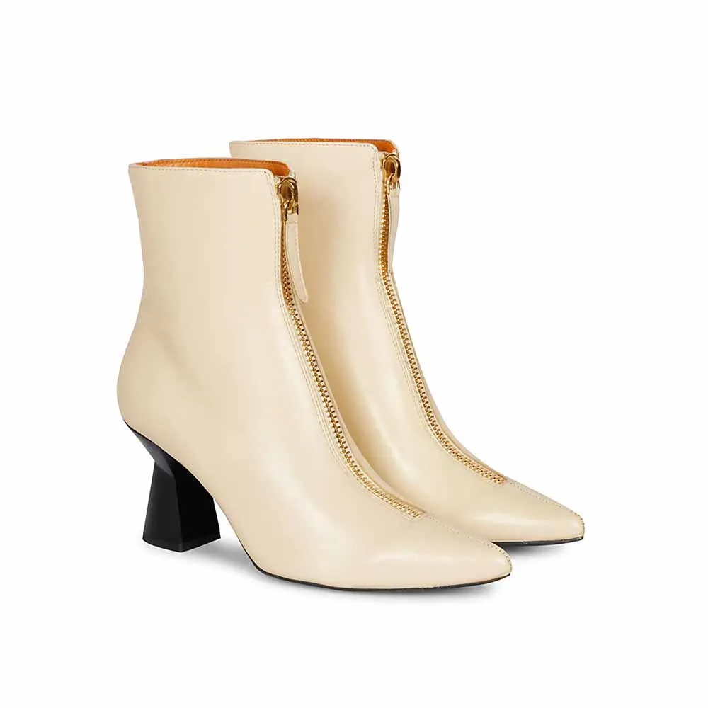 Saint G Solid White Leather Zipper Ankle Boots