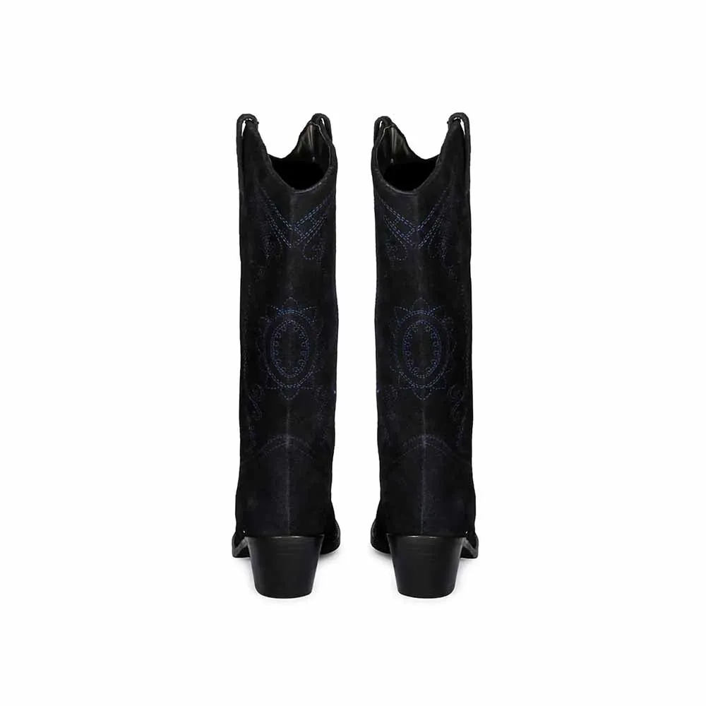 Saint G Stitched Dark Blue Leather Handcrafted Boots