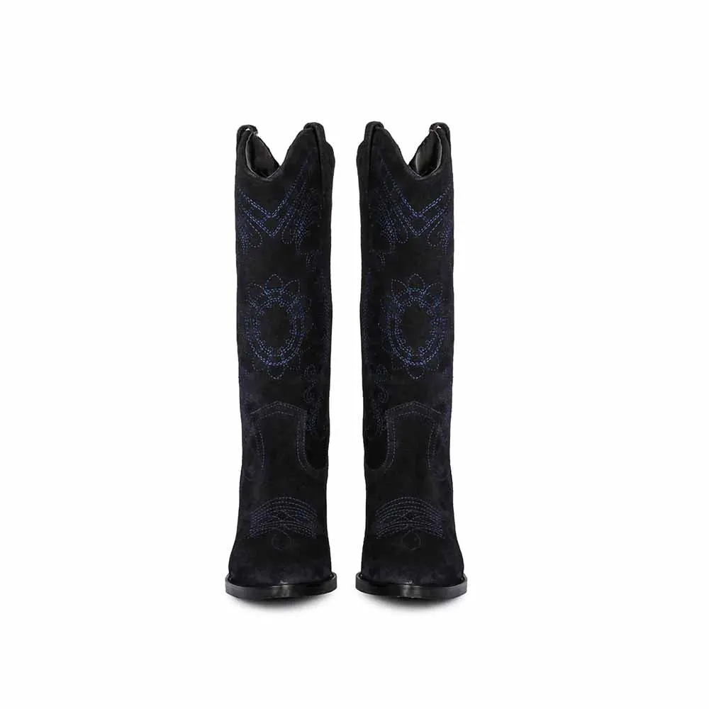 Saint G Stitched Dark Blue Leather Handcrafted Boots