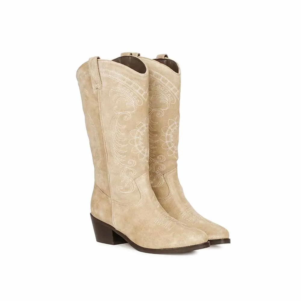 Saint G Stitched Ivory Leather Handcrafted Boots