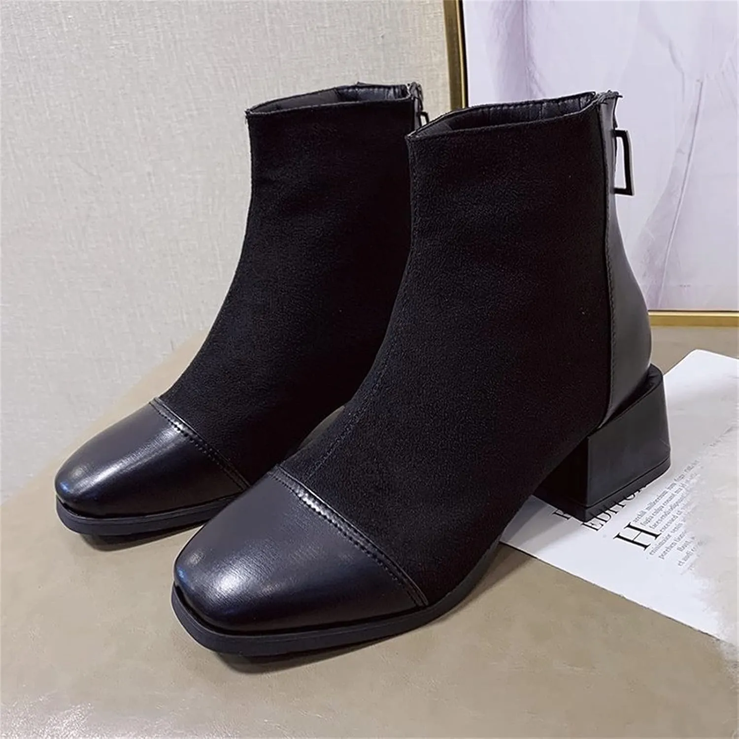 SBGMoSJ Ankle Boots Men Western High Heels Ankle Boots for Women Womens Black Dress Boots Ankle Wide Ankle Booties Women's Ankle Boots Blue Leather