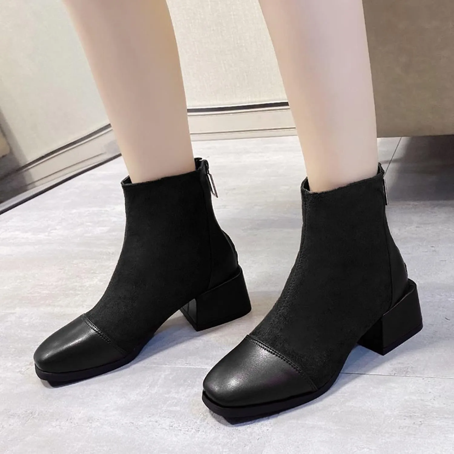 SBGMoSJ Ankle Boots Men Western High Heels Ankle Boots for Women Womens Black Dress Boots Ankle Wide Ankle Booties Women's Ankle Boots Blue Leather