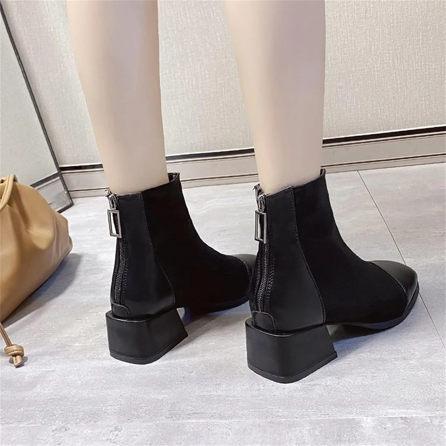 SBGMoSJ Ankle Boots Men Western High Heels Ankle Boots for Women Womens Black Dress Boots Ankle Wide Ankle Booties Women's Ankle Boots Blue Leather