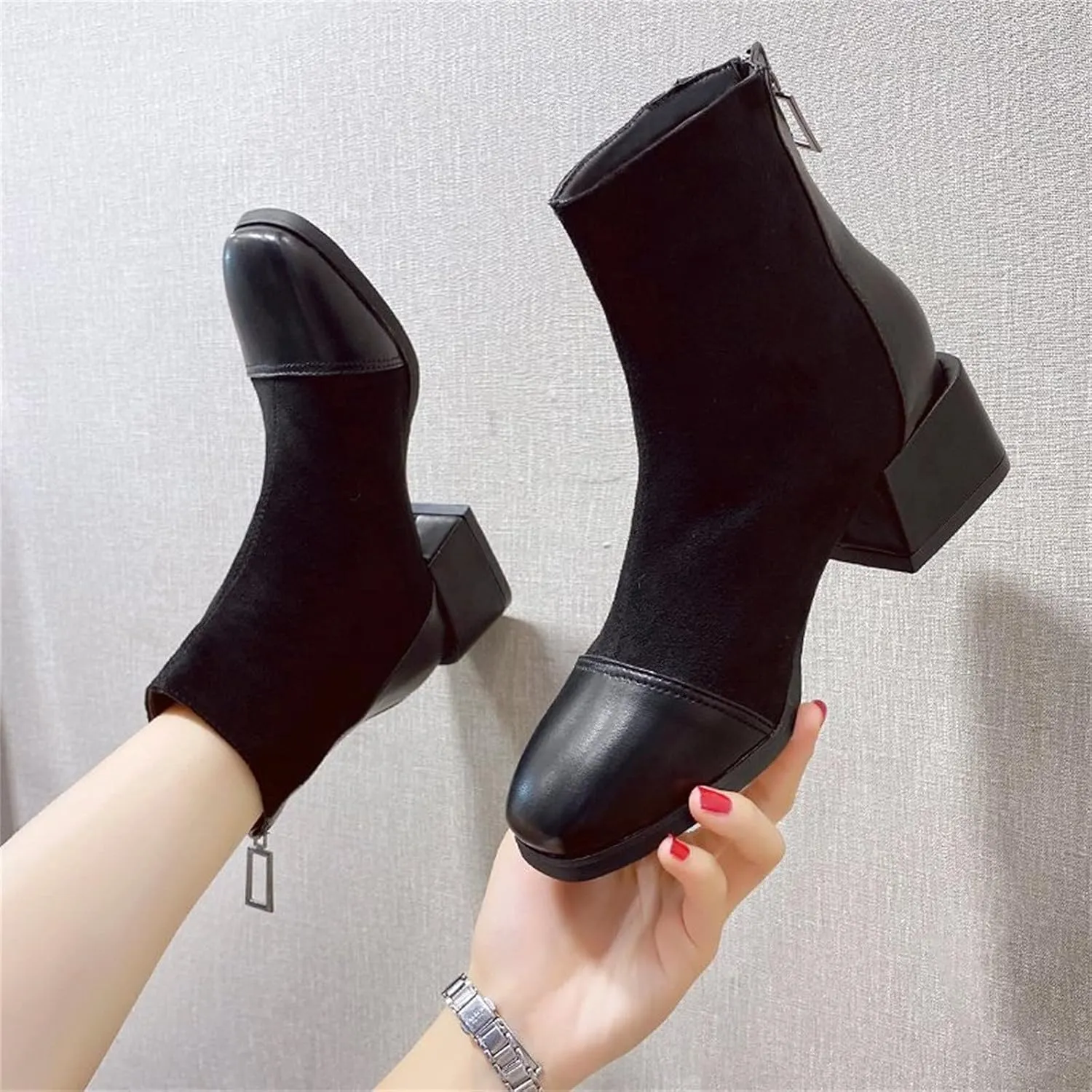 SBGMoSJ Ankle Boots Men Western High Heels Ankle Boots for Women Womens Black Dress Boots Ankle Wide Ankle Booties Women's Ankle Boots Blue Leather