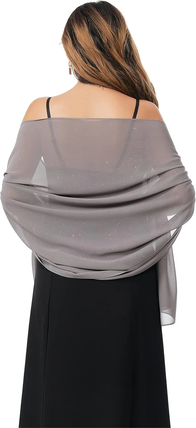 Shawls and Wraps for Evening Dresses Sheer Chiffon Women Elegant Soft Silky Sparkly Wedding Bridal Scarf