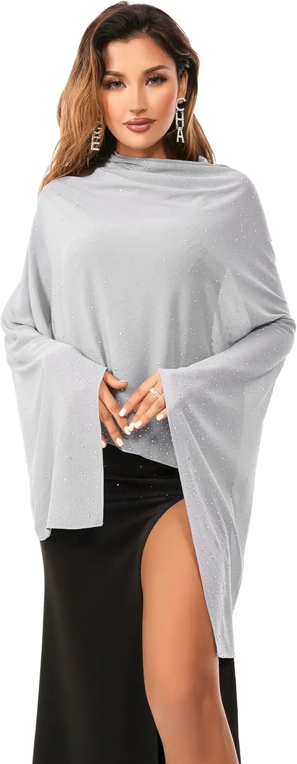 Shawls and Wraps for Evening Dresses Sheer Chiffon Women Elegant Soft Silky Sparkly Wedding Bridal Scarf