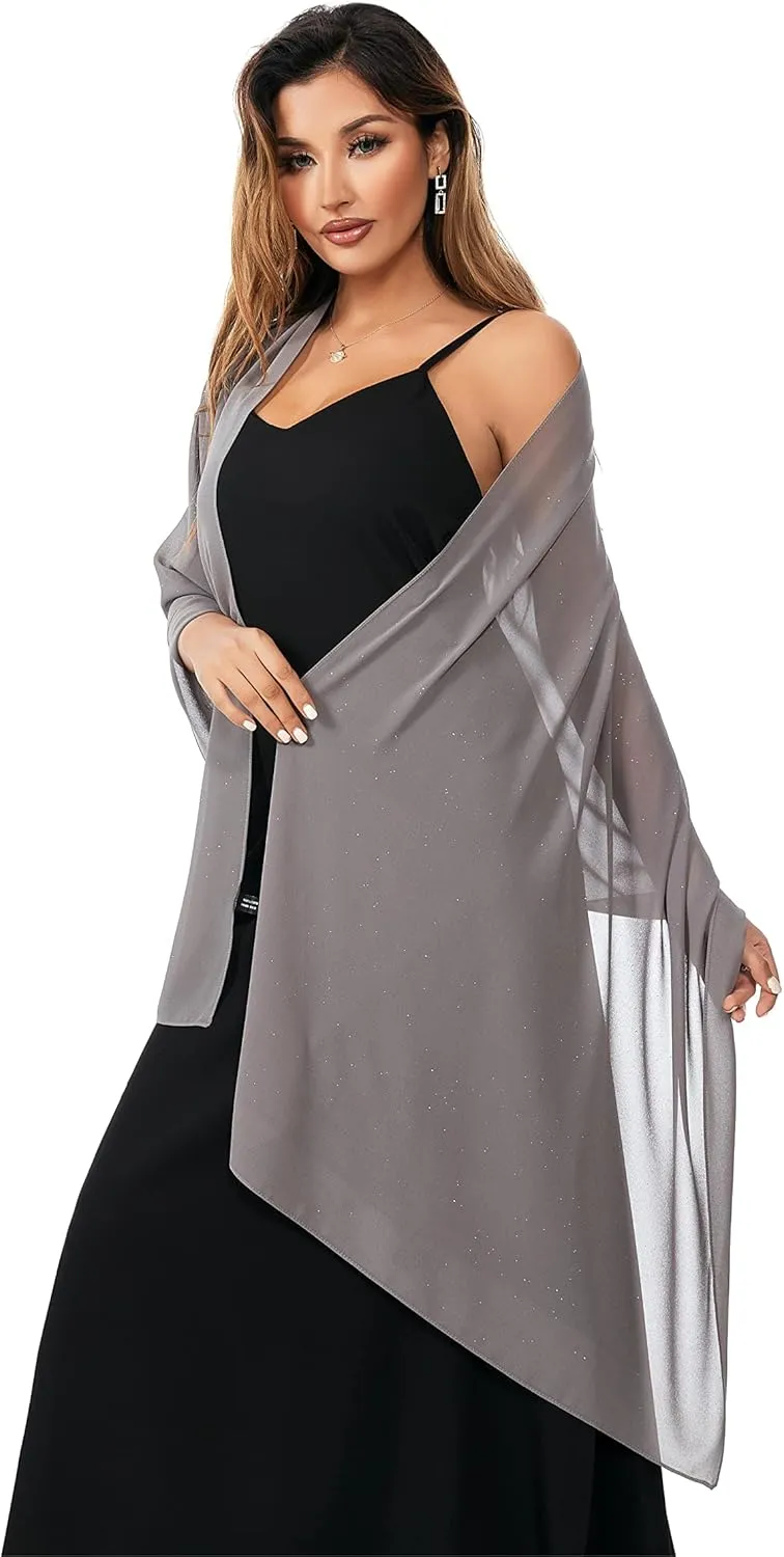 Shawls and Wraps for Evening Dresses Sheer Chiffon Women Elegant Soft Silky Sparkly Wedding Bridal Scarf
