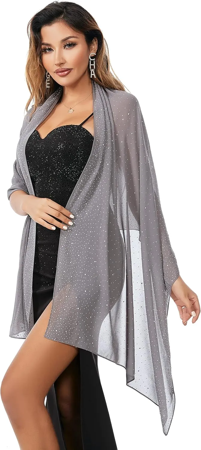 Shawls and Wraps for Evening Dresses Sheer Chiffon Women Elegant Soft Silky Sparkly Wedding Bridal Scarf