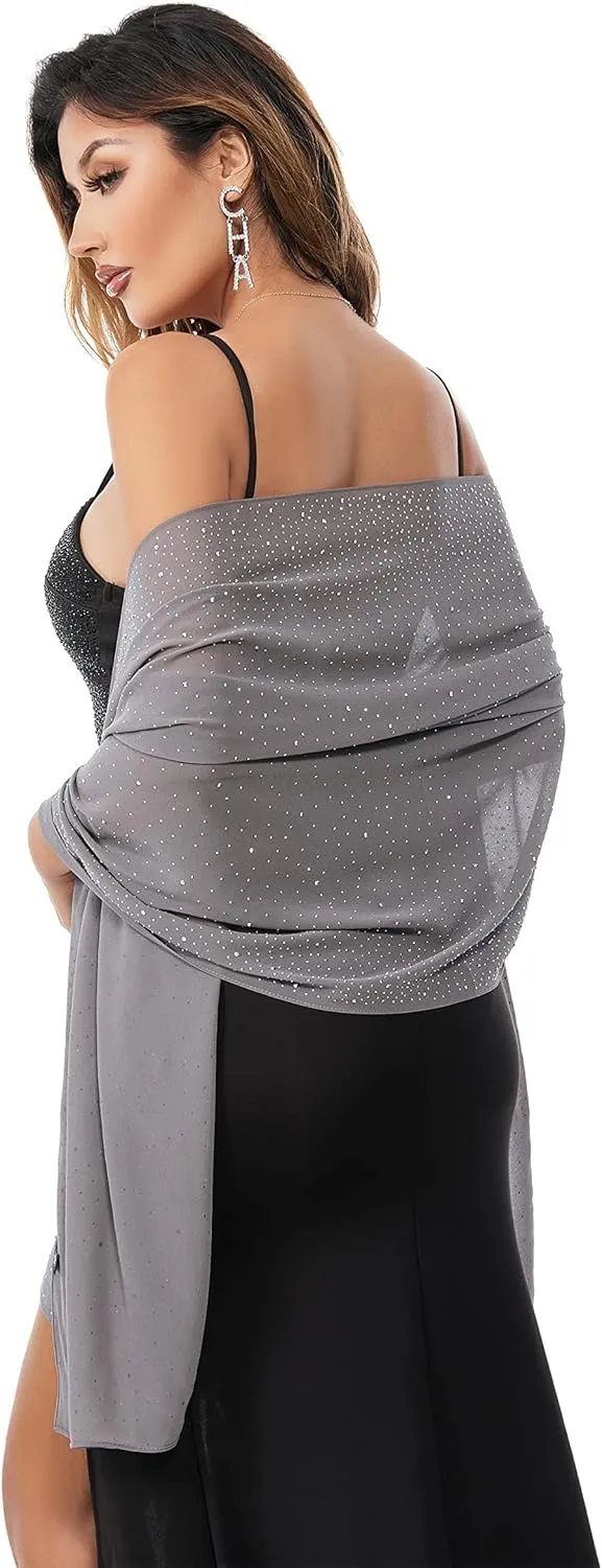 Shawls and Wraps for Evening Dresses Sheer Chiffon Women Elegant Soft Silky Sparkly Wedding Bridal Scarf