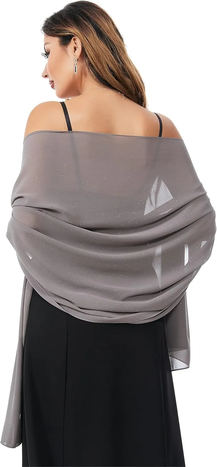 Shawls and Wraps for Evening Dresses Sheer Chiffon Women Elegant Soft Silky Sparkly Wedding Bridal Scarf