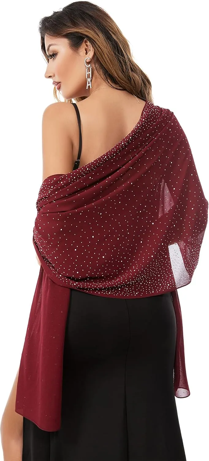 Shawls and Wraps for Evening Dresses Sheer Chiffon Women Elegant Soft Silky Sparkly Wedding Bridal Scarf