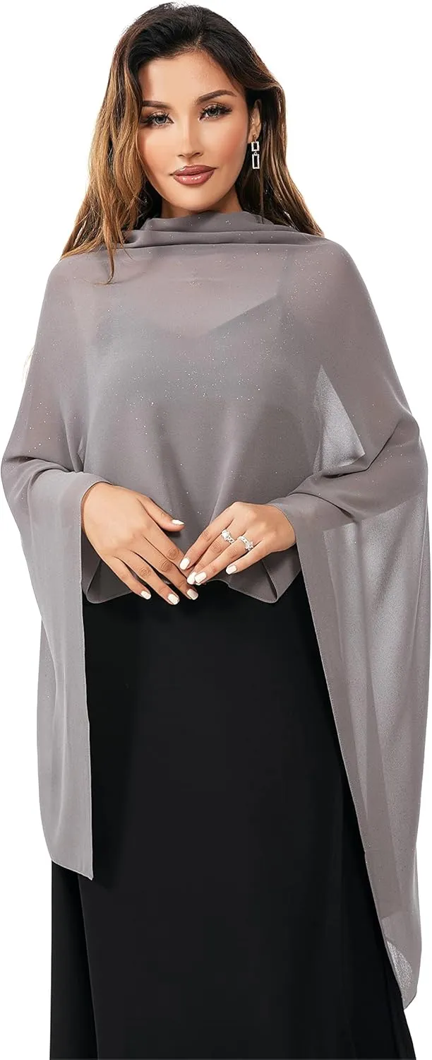 Shawls and Wraps for Evening Dresses Sheer Chiffon Women Elegant Soft Silky Sparkly Wedding Bridal Scarf