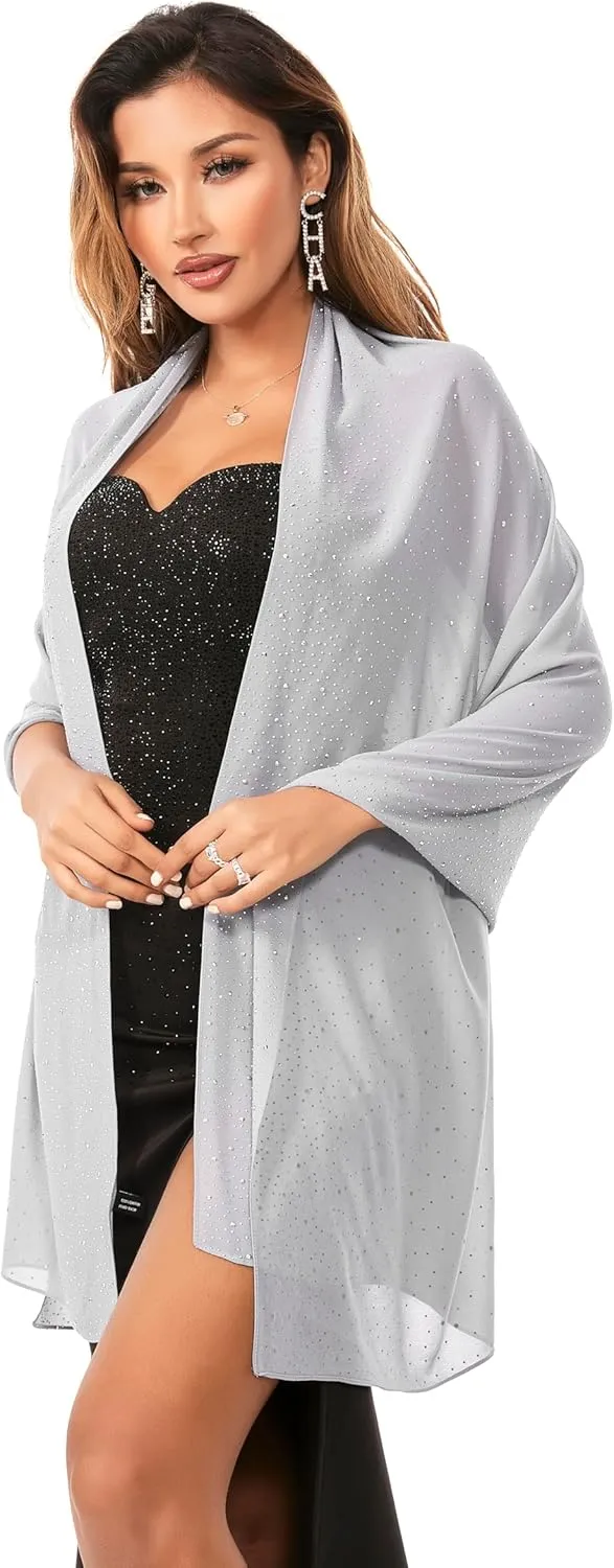 Shawls and Wraps for Evening Dresses Sheer Chiffon Women Elegant Soft Silky Sparkly Wedding Bridal Scarf