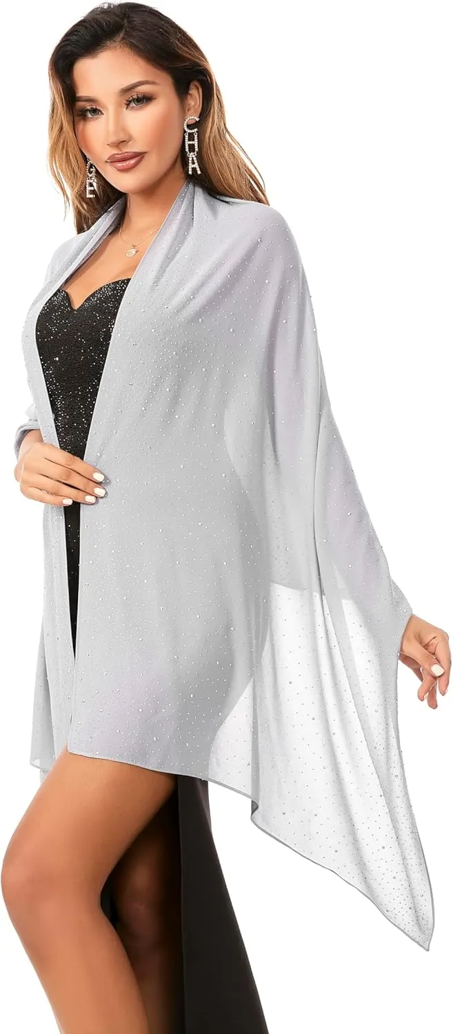 Shawls and Wraps for Evening Dresses Sheer Chiffon Women Elegant Soft Silky Sparkly Wedding Bridal Scarf