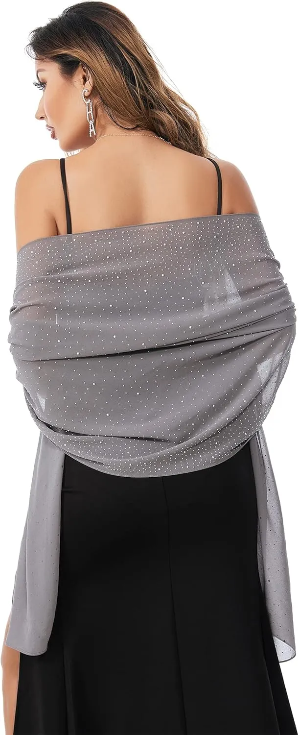 Shawls and Wraps for Evening Dresses Sheer Chiffon Women Elegant Soft Silky Sparkly Wedding Bridal Scarf