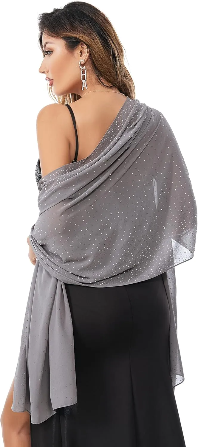 Shawls and Wraps for Evening Dresses Sheer Chiffon Women Elegant Soft Silky Sparkly Wedding Bridal Scarf