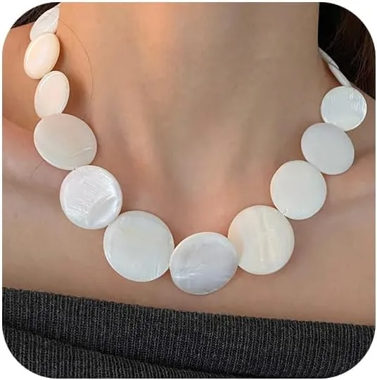 Shell Round Necklace, Boho Beaded Statement Necklaces Summer Seaside Idyllic Holiday Necklace