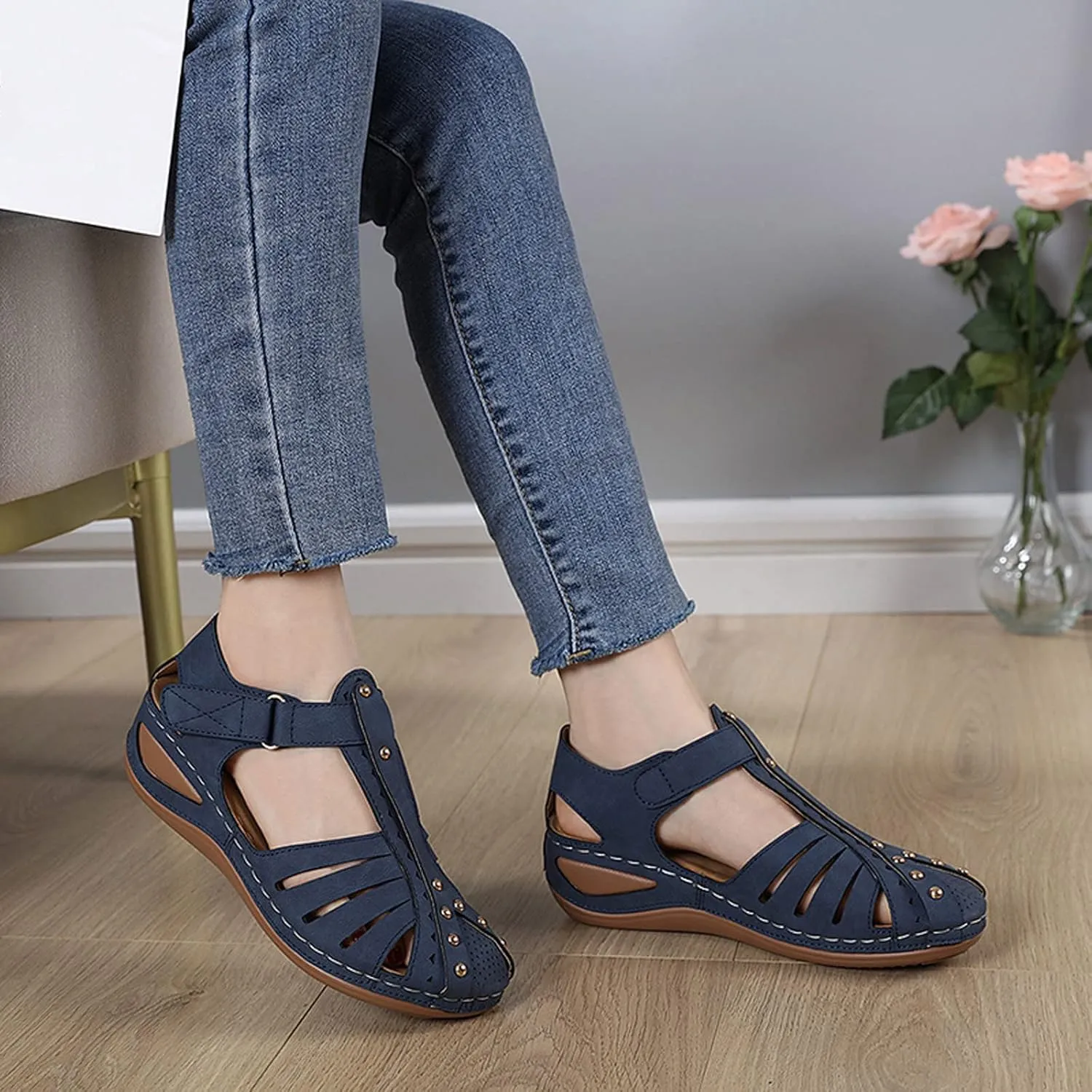 Shoes for Bunions and Wide Feet Sandalias Para Mujer Elegantes Blancas Sandals for Women Dressy Orthopaedic Shoes for Women Arch Support Flip Flops Women 1 Inch Heel Sandals for Women