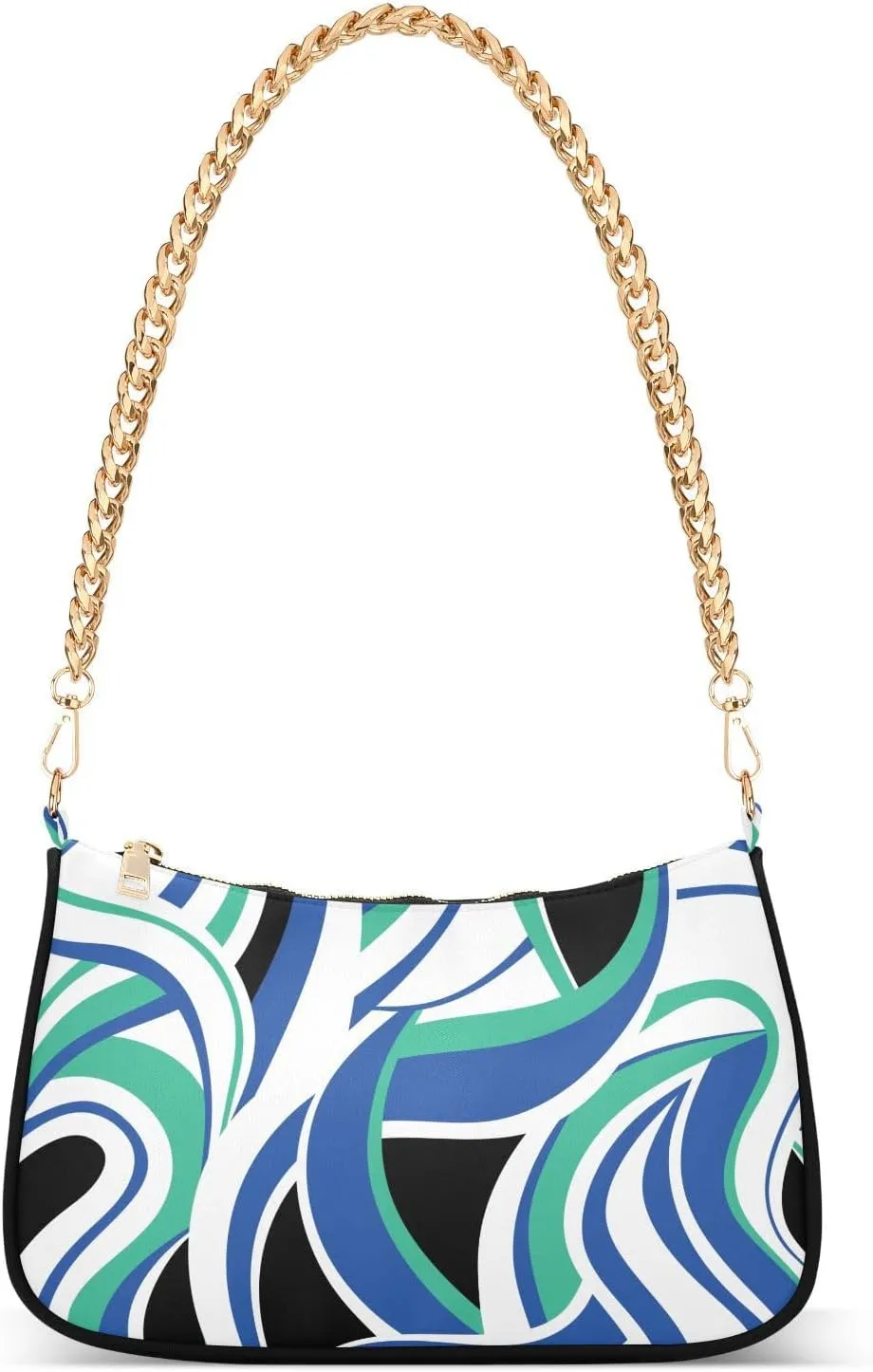 Shoulder Bag for Women Abstract Blue Green White Wavy Hobo Purses Handbags for Women with Chain Strap