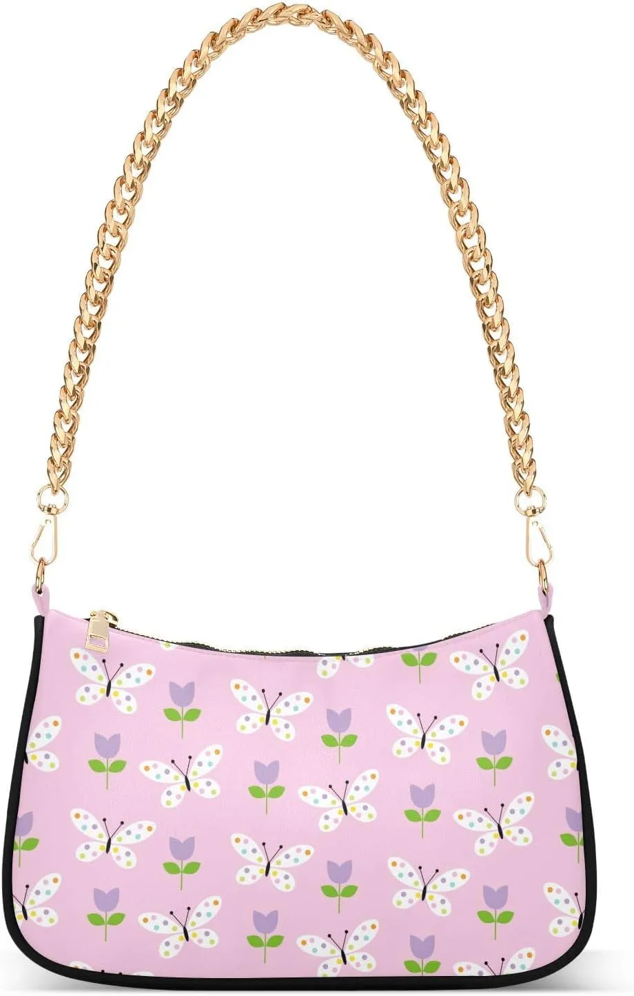 Shoulder Bag for Women Butterflies and Tulips Hobo Purses Handbags for Women with Chain Strap