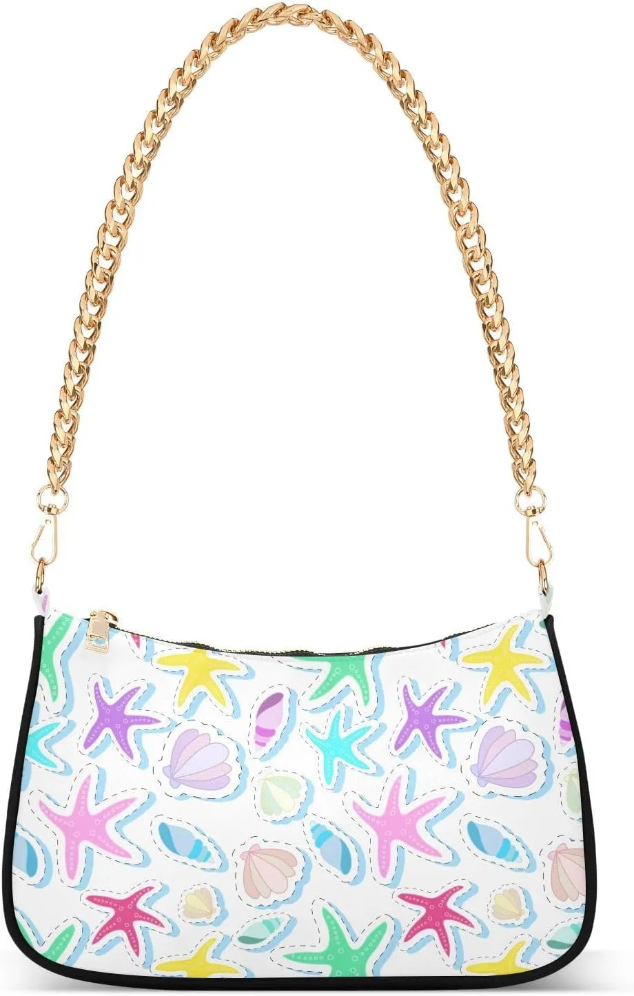 Shoulder Bag for Women Colored Marine Starfish Seashell Hobo Purses Handbags for Women with Chain Strap
