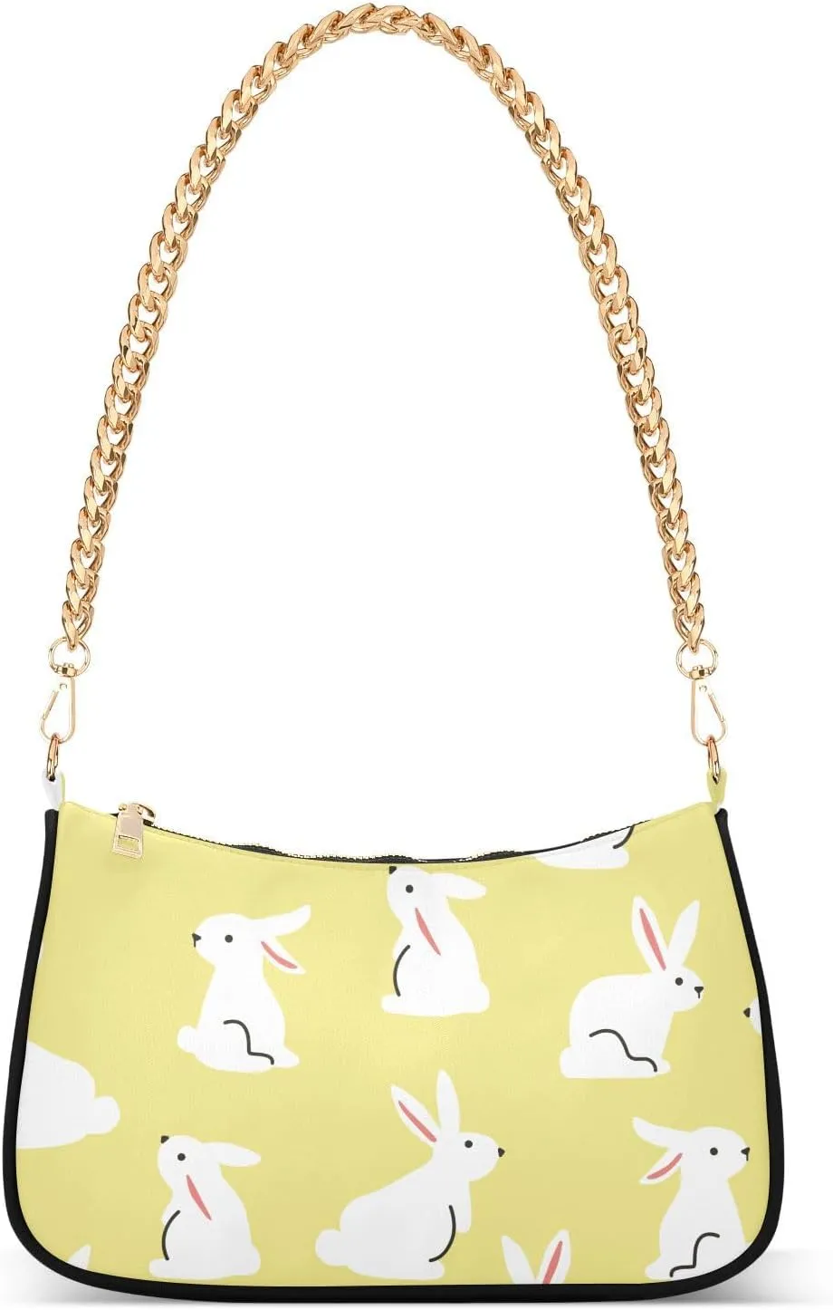 Shoulder Bag for Women Easter Bunny on Yellow Hobo Purses Handbags for Women with Chain Strap