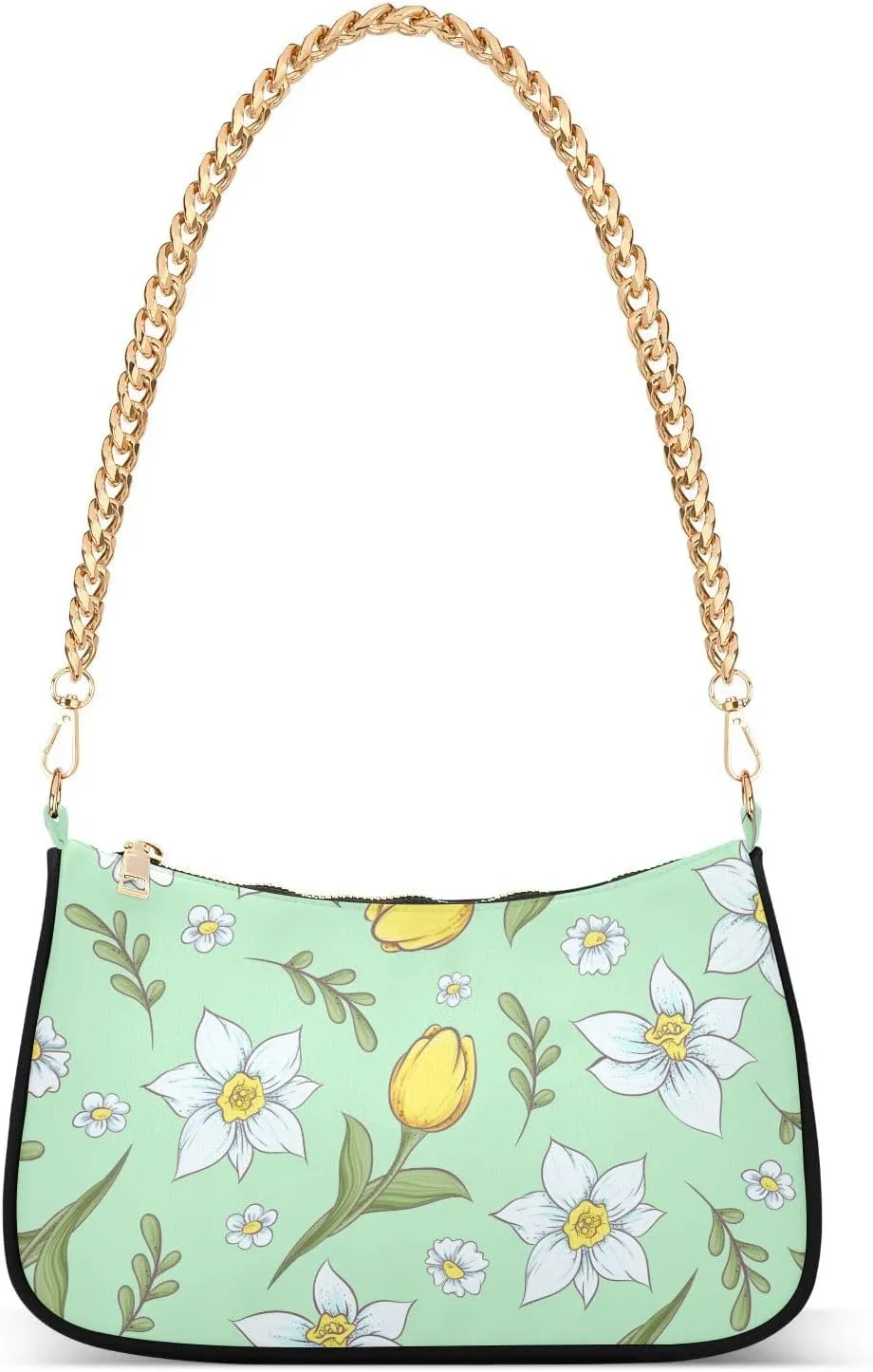 Shoulder Bag for Women Easter Daffodils Flowers Yellow Tulips Hobo Purses Handbags for Women with Chain Strap