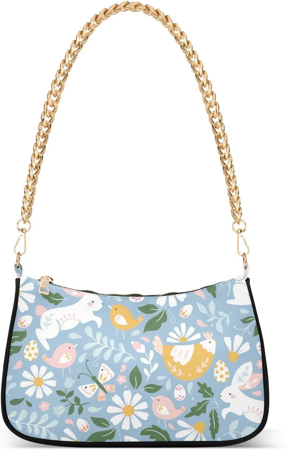 Shoulder Bag for Women Easter Floral Bunnies Chickens Hobo Purses Handbags for Women with Chain Strap