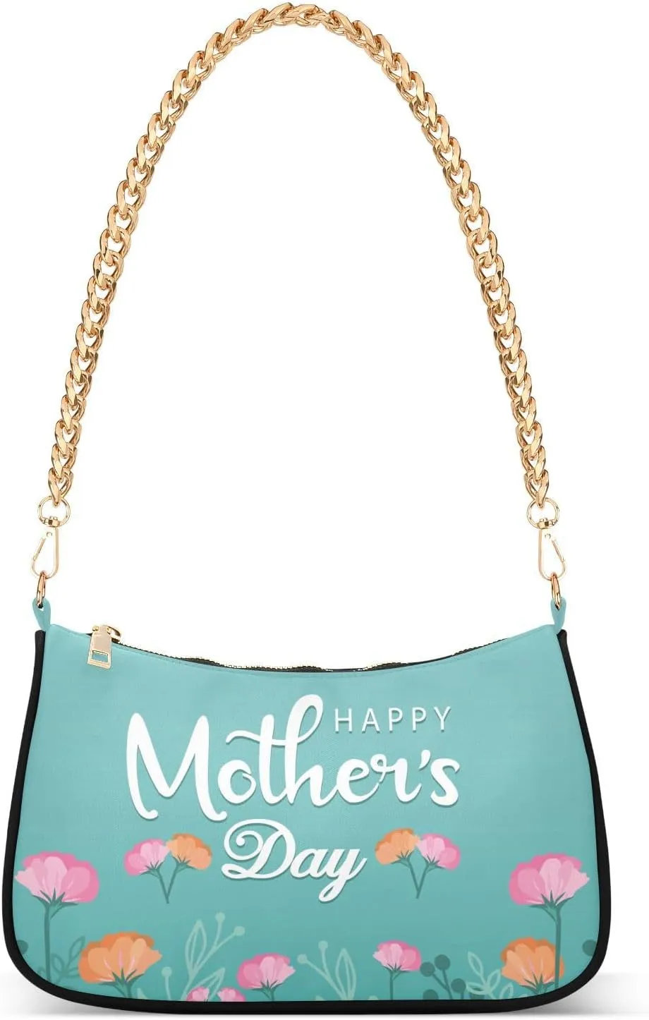 Shoulder Bag for Women Happy Mothers Day on Blue Hobo Purses Handbags for Women with Chain Strap