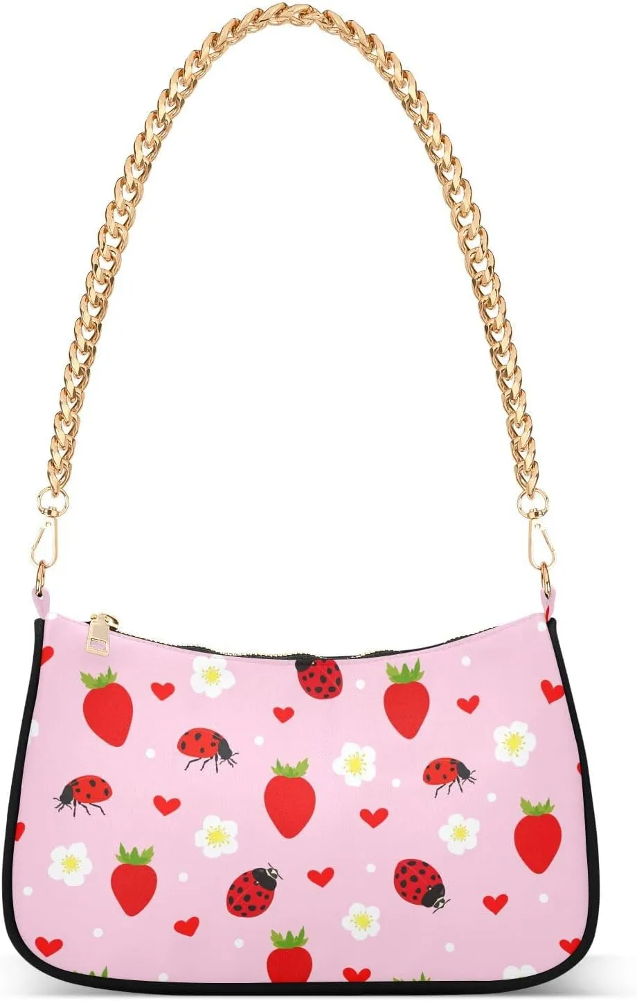 Shoulder Bag for Women Ladybirds Strawberry on Pink Hobo Purses Handbags for Women with Chain Strap