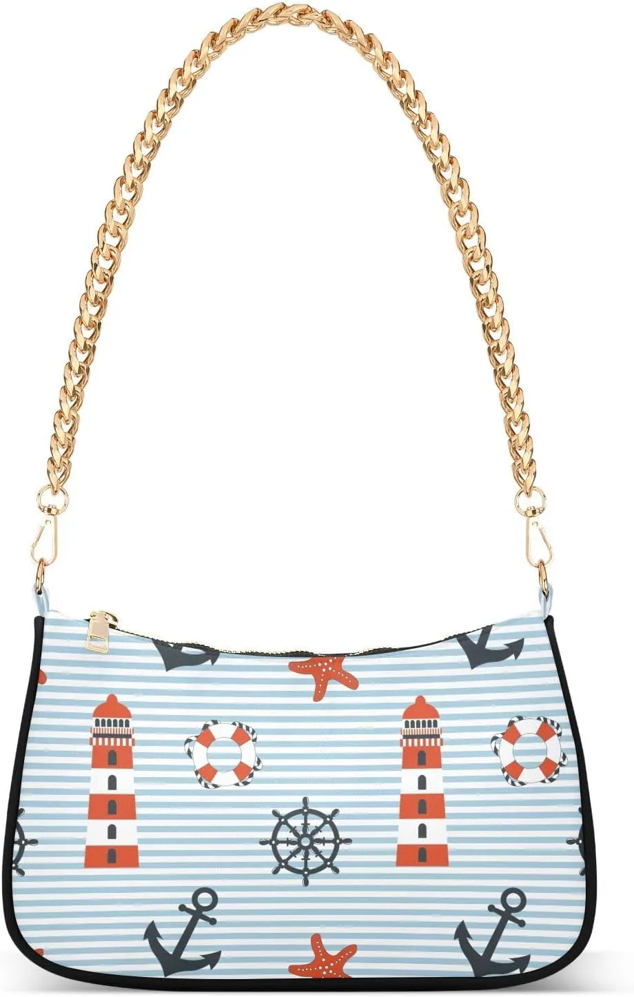 Shoulder Bag for Women Lighthouse Anchor Stripes Hobo Purses Handbags for Women with Chain Strap
