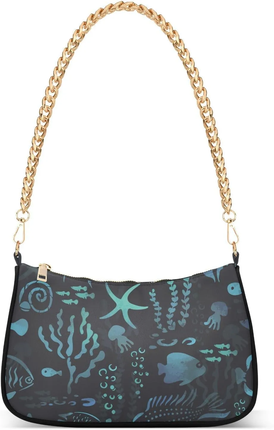 Shoulder Bag for Women Marine Animals Fishes Blue Hobo Purses Handbags for Women with Chain Strap