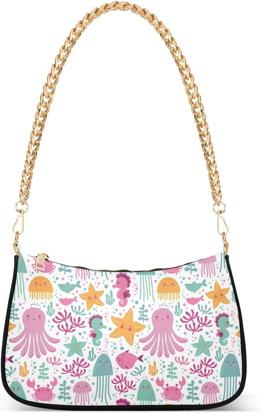 Shoulder Bag for Women Octopus Jellyfish Seahorse Starfish Hobo Purses Handbags for Women with Chain Strap